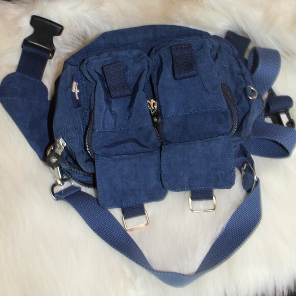 VTG Kipling belt shoulder blue zip bag 2 straps travel vacation - Picture 6 of 8